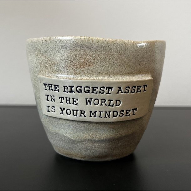 Krus med teksten "The biggest asset in the world is your mindset" 